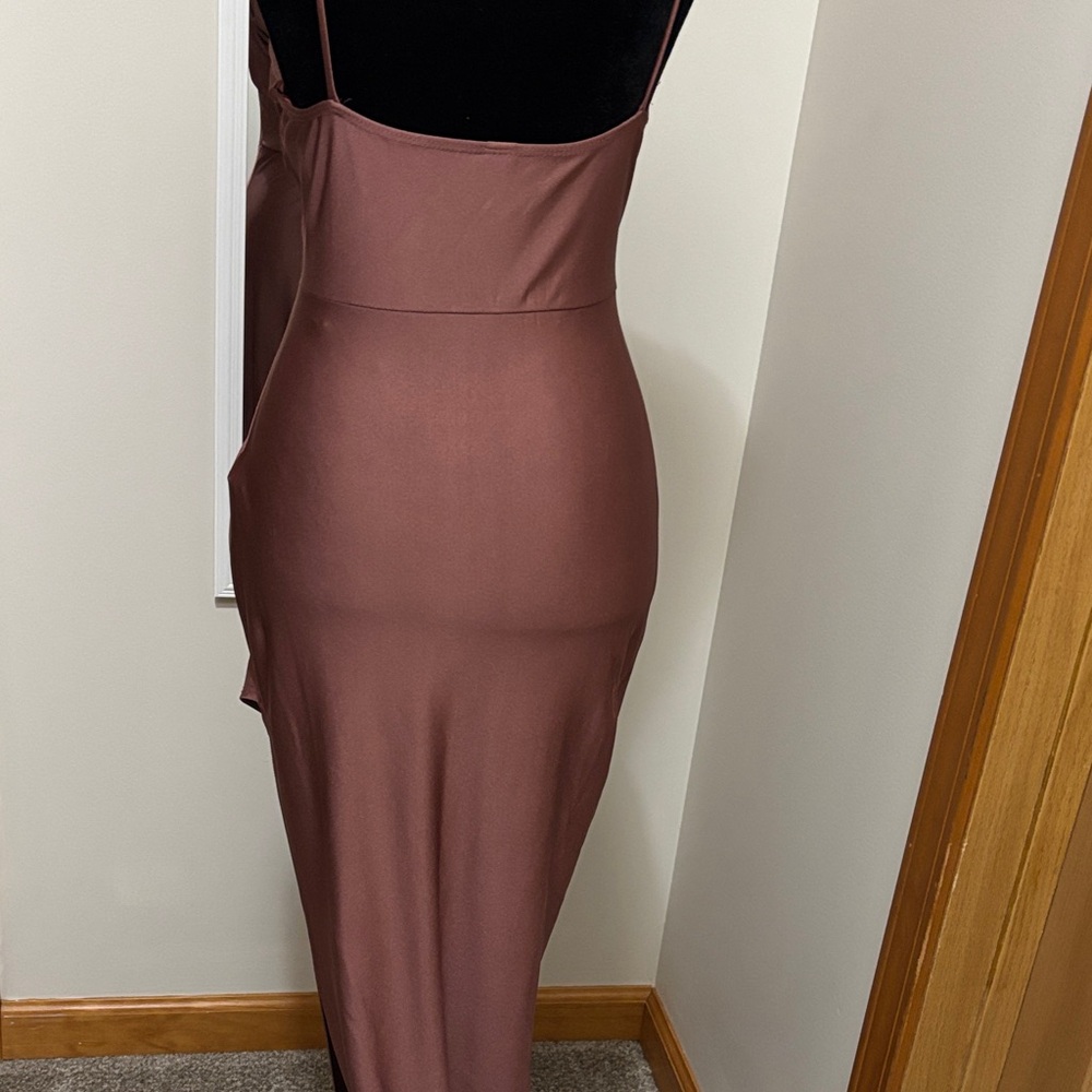 Windsor Strapless Satin Gown in Deep Mauve - Picture 2 of 3